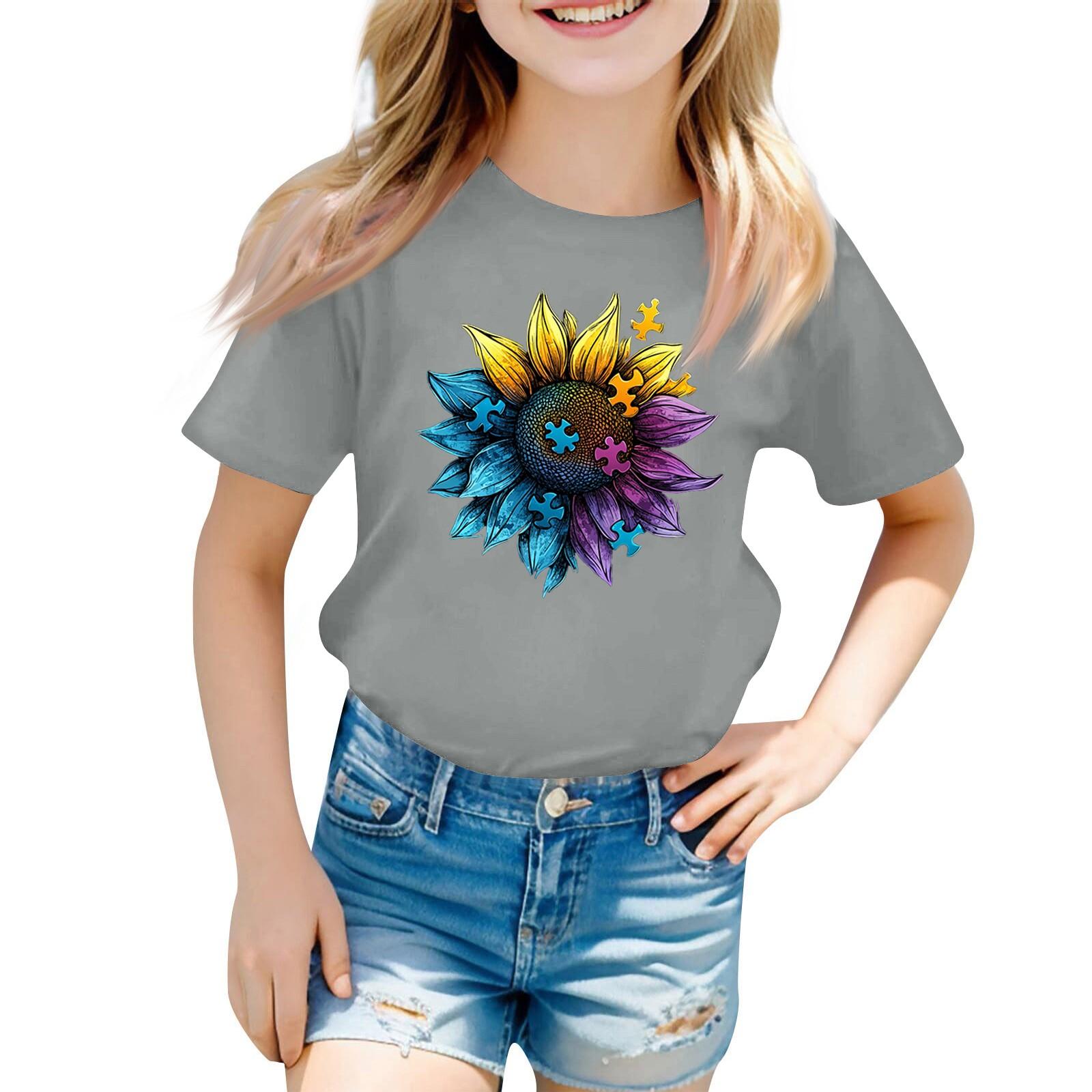 Child Casual Daily Round Neck Printed Short Sleeved T-shirt Letter Top 130