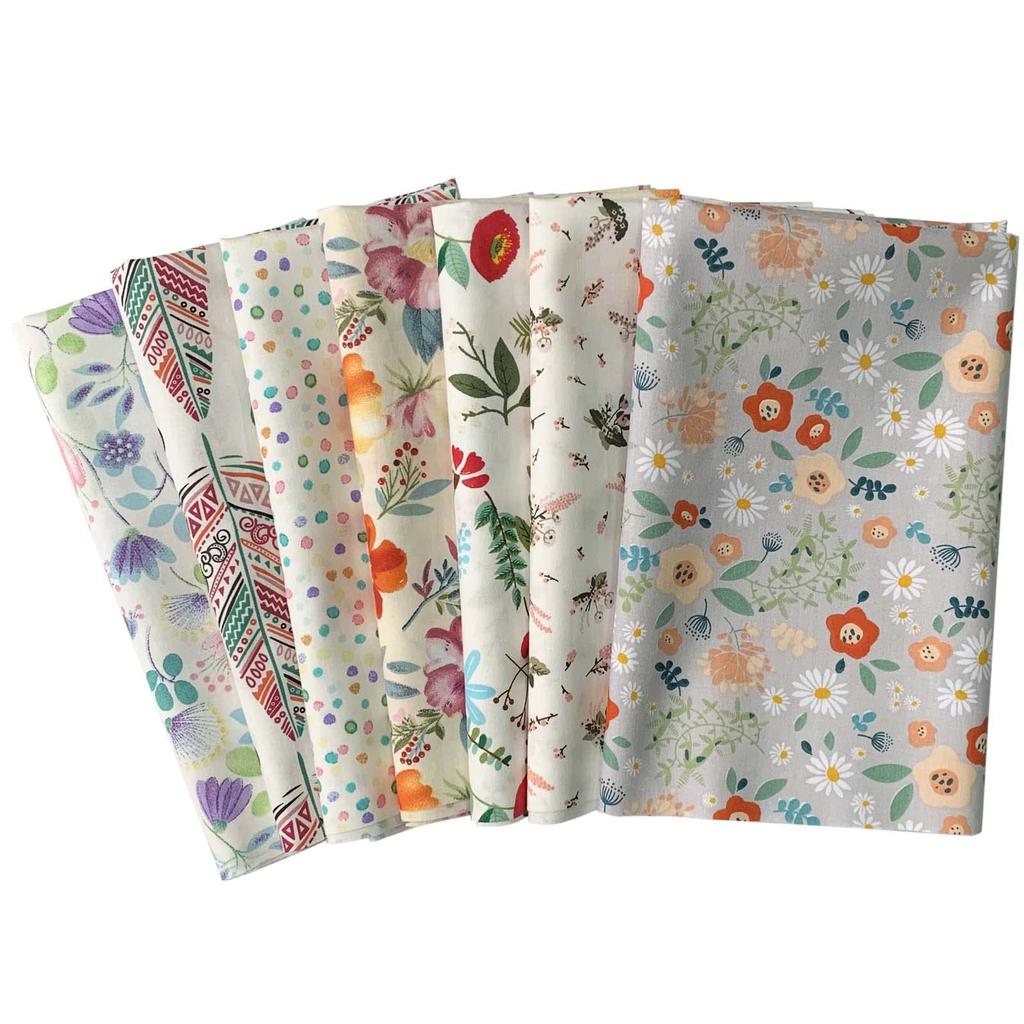 Japanese Pattern Cotton Fabric Set Cute Craft Perfect for DIY and More 7-Piece (Floral Pattern) - Fabric, 46x56cm, Crafts, Kits,