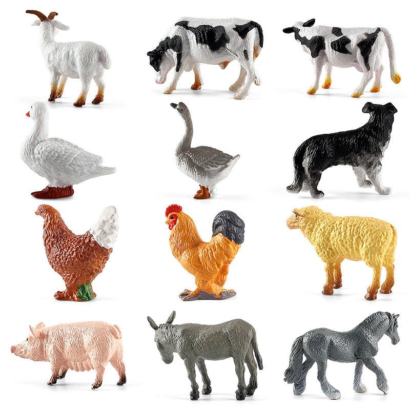 12pcs Realistic Animal Figurines Simulated Poultry Action Figure Farm Dog Duck Cock Models Education Toys for Children Kids Gift