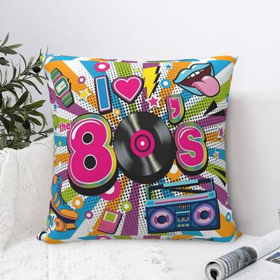 Retro 80s 90s Throw Pillow Cover Polyester Throw Pillow Graffiti Music 4545cm Pillowcase