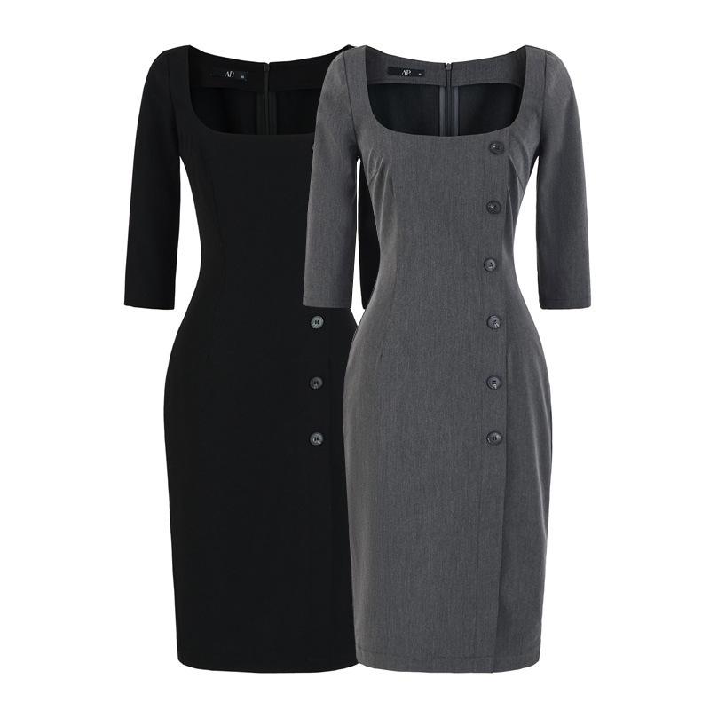 2026 Summer Women's Square Neck Mid-Sleeve Bodycon Dress