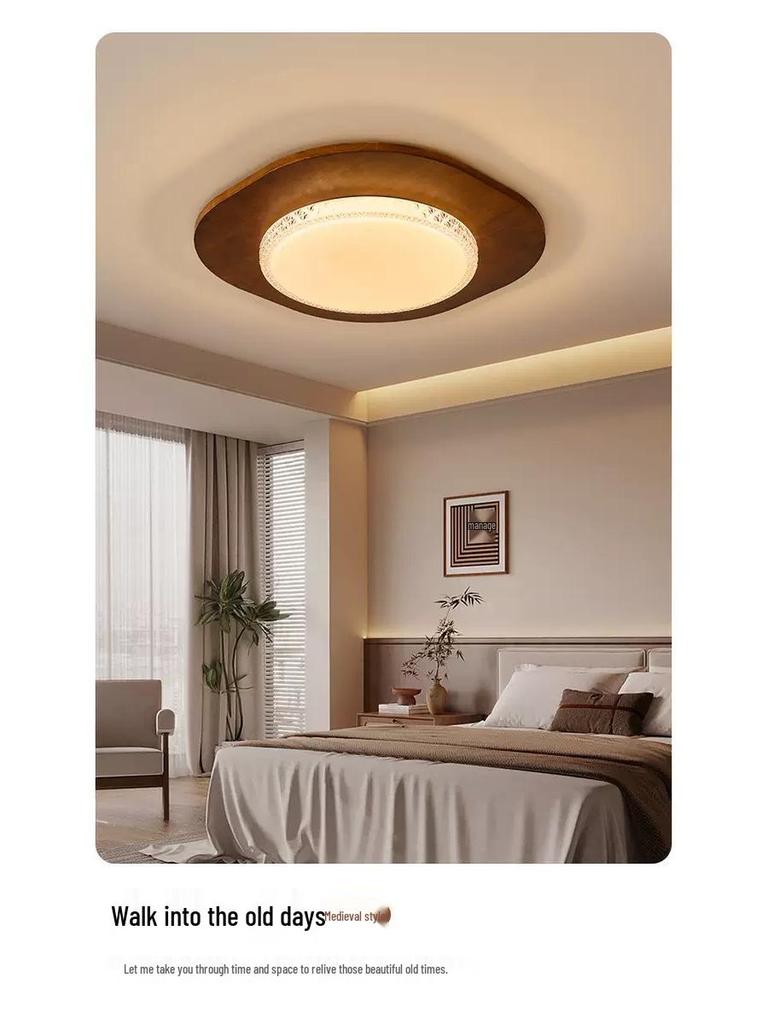 2025 Chinese-Japanese Solid Wood Ceiling Light for Bedroom and Dining Room