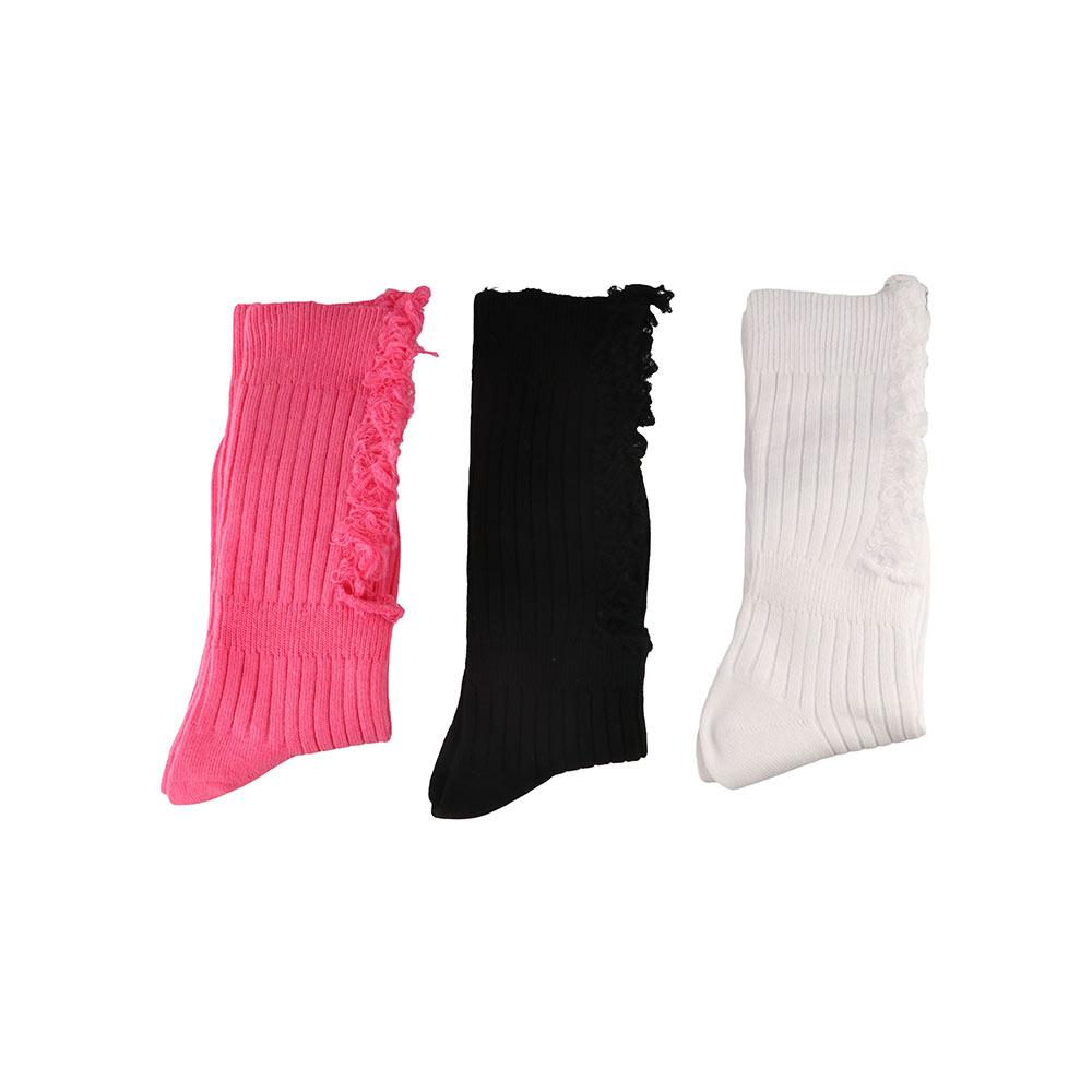 Distressed Solid Color Cotton Knit Gothic Hem Ribbed Beggar Socks Ripped Socks Summer Stockings