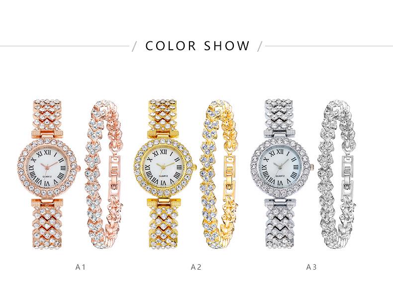 Fashion Rhinestone Women's Quartz Watch with Roman Numerals and Bracelet Style