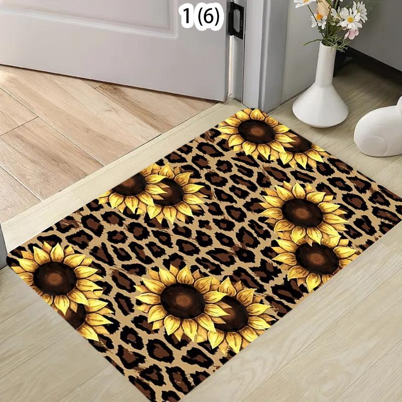 Achtergrond Zonnebloem Botanisch Tapijt Antislip Groene Bladeren Bloemig Deurmat Helder Geel Zonnebloem Patroon Binnen Vloerkleed 30x50cm