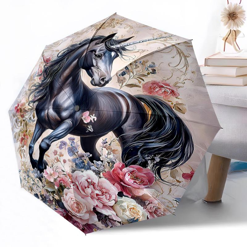 Horse Style Automatic Folding Umbrella For Daily Use Birthday Christmas Valentine'S Day Gift Travel Umbrella Playful Design Durablet7