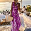 Deep V Neck Sleeveless Waist Tight Flowy Hem Sexy Dress Women Bronzing