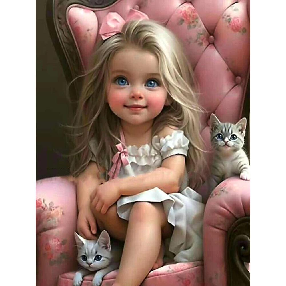 5D DIY Full Round Drill Diamond Painting Sweet Big Eyes Girl Kit Home Decoration Rhinestones Paintings