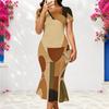Women Plus Size V Neck Short Sleeve Plaid Printed Pink Grey Fitted Fishtail Dress