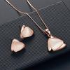 Women Faux Gemstone Triangular Pendant Necklace Ear Stud Earrings Jewelry Set