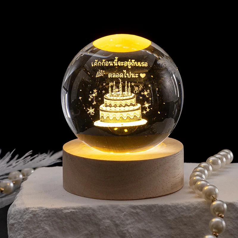 3D Crystal Ball Sculpture Laser Carving Solar System Statuary Astronomy Planets Glass Ball Statue Festival Gift Home Decoration