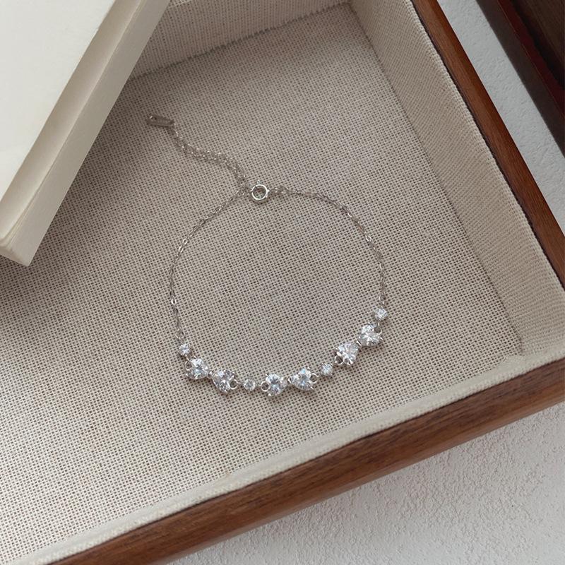 Sterling Silver Korean Bow Rhinestone Zircon Bracelet - Elegant Women s Jewelry Pure Silver