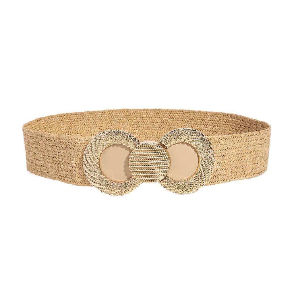 Spring And Summer Imitation Pp Grass Woven Elastic Belt Women'S Dress With Decorative Trend Waist Seal
