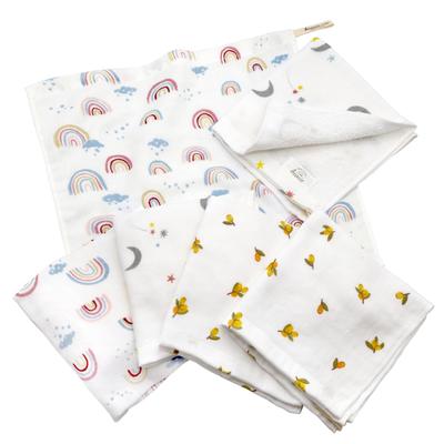 Hand Gauze 34cm X Made In and Olive Set of 6 (Hiorie) Towels, Towels, Approx. 34cm, Japan, Thin, Quick-Drying, Moon, Rainbow, Pattern,