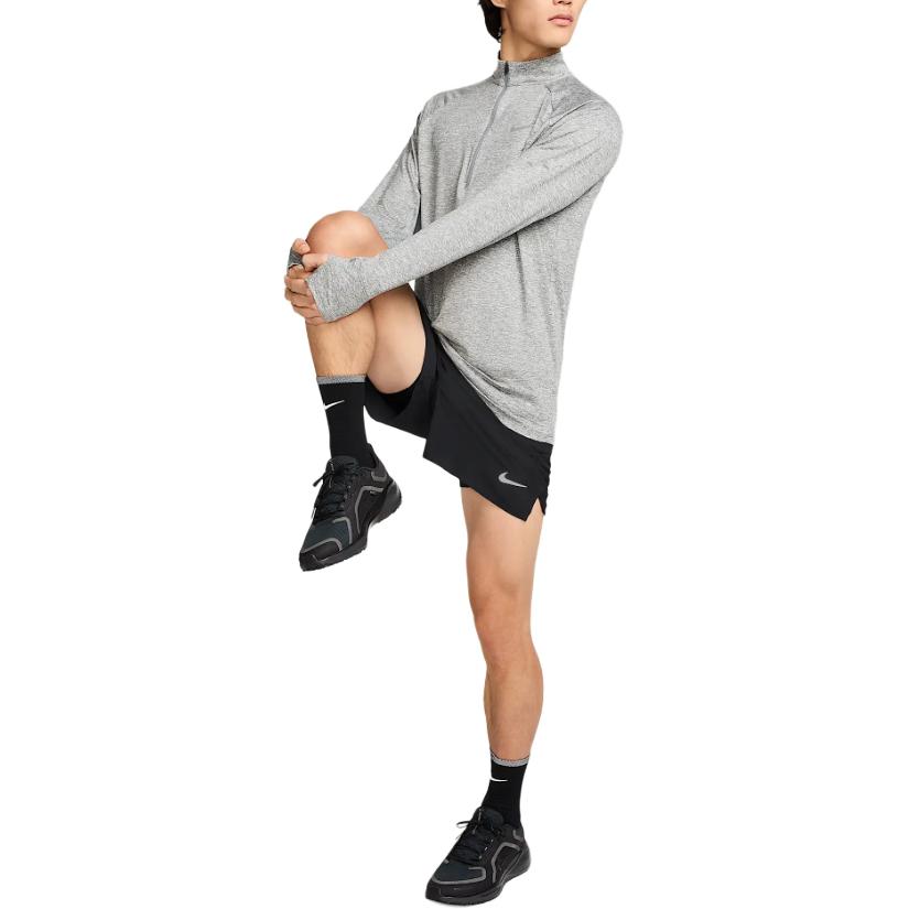 Nike Logo Print Half High Neck Straight Cut Quick Dry Long Sleeve T-Shirt Men Tops Gray HV2181084