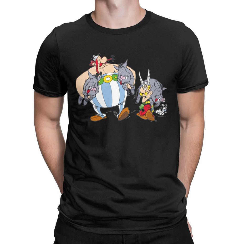 T-shirt da uomo Asterix e Obelix con Bor Magliette Fresche in Cotone Manica Corta T-shirt Girocollo Top Classici
