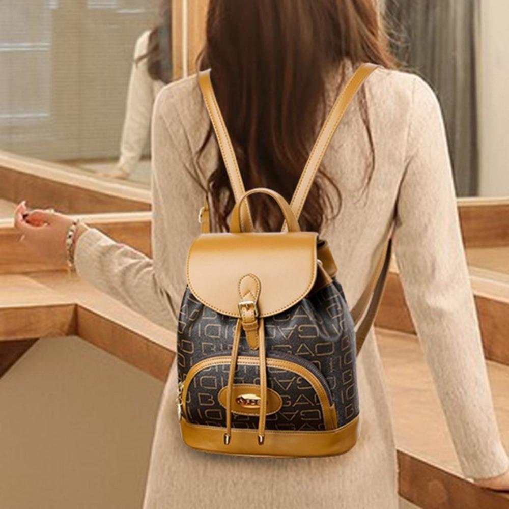 

Contrasting backpack women s new high-end sense drawstring shrink mouth student school bag large capacity travel backpack 25*13*31