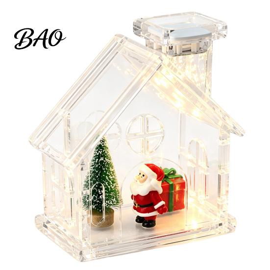 DIY Holiday Decoration Kit Clear Acrylic House Ornament, Fillable Christmas with Light, Refillable Ornament for Figurines Rechargeable Lighted
