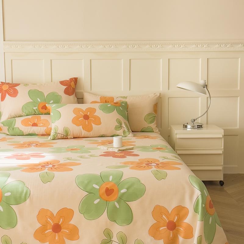 " Cotton Thickened Bed Sheet Plant Flowers Printed Single Double Top King Sheets Pure Cotton Single Size Kids Bed Linen "
