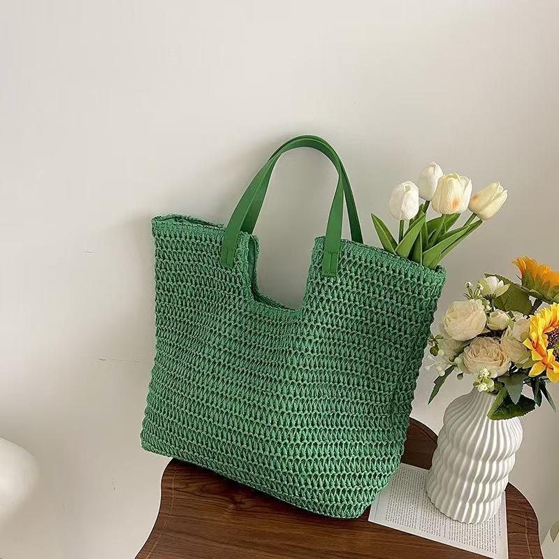 Large capacity shoulder straw bag women's new simple straw bag underarm tote bag portable woven bag holiday beach bag