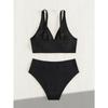 Sexy High Waist Bikini Set 2026 Women V Neck Ribbed Push Up Two Piece Swimsuit Summer Bathing Suit Holiday Swimwear Biquini