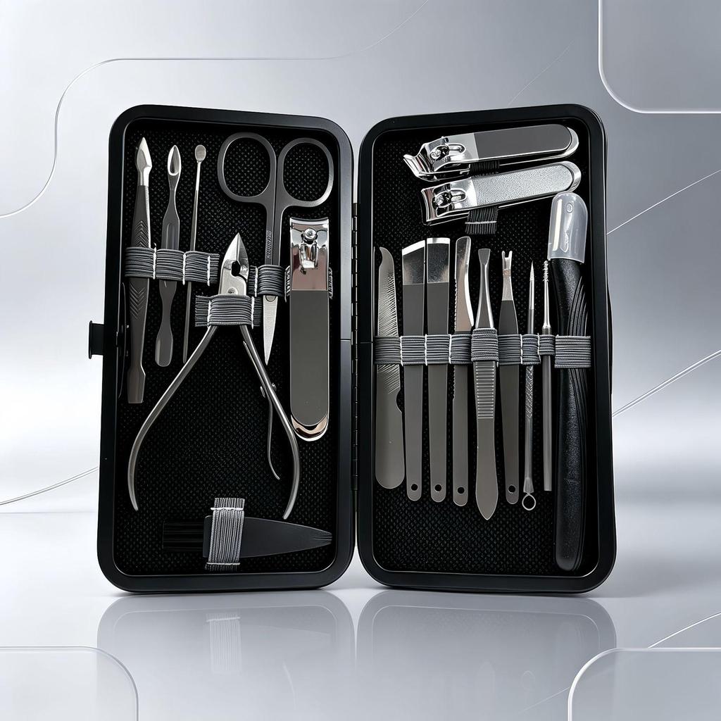 24-Piece Stainless Steel Nail Clipper and Manicure Set in Black and Red