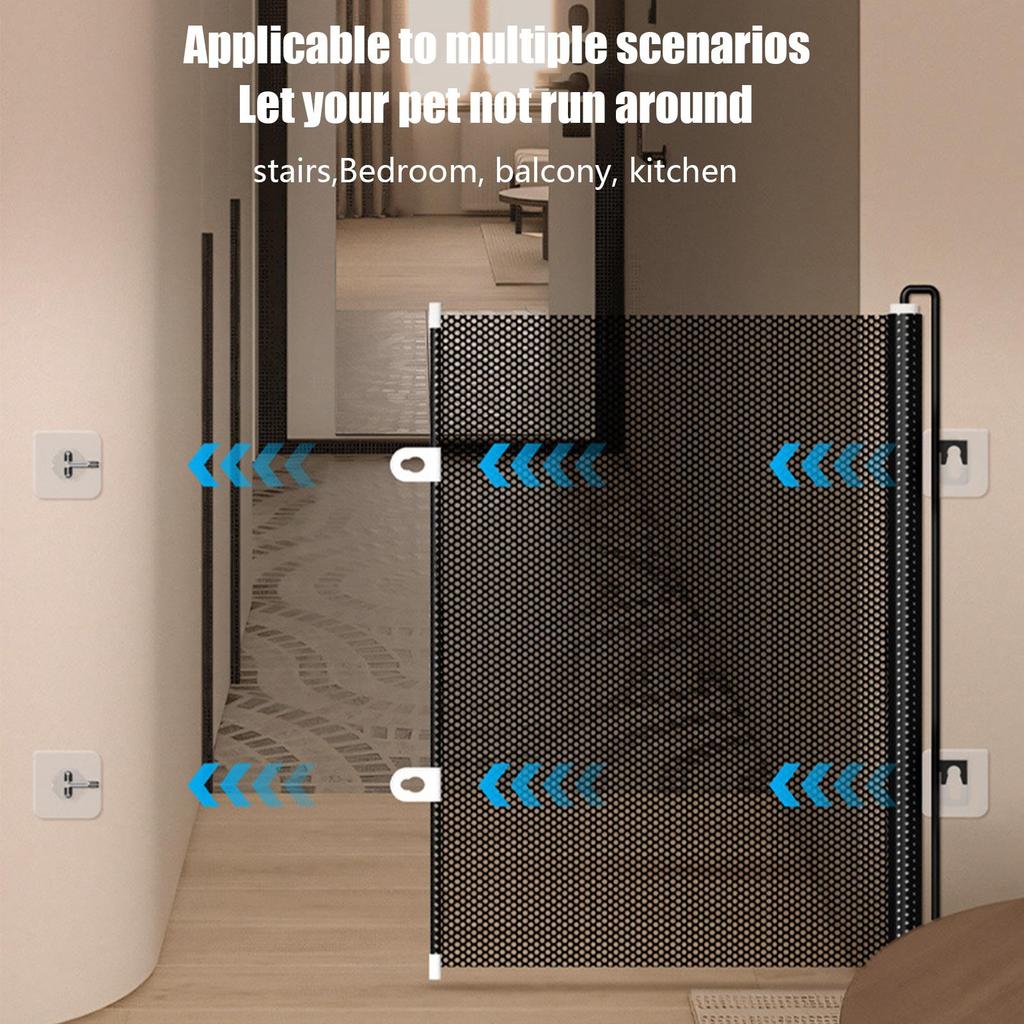 Heavy Duty Dog Barrier Fence with Hooks Insulated Net Foldable Breathable Mesh Mirror Door Pet Security Gate for Indoor Outdoor