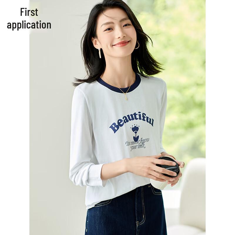 Chushen Women's Letter Print Long Sleeve T-Shirt