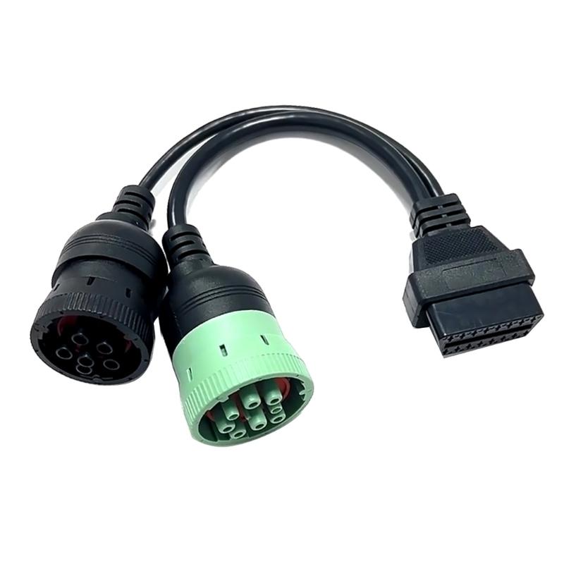 J1939 9pin & J1708 6pin Splitter Y-Cable para Truck Freightliners GPS ELD Trackers Conector de diagnóstico OBD2