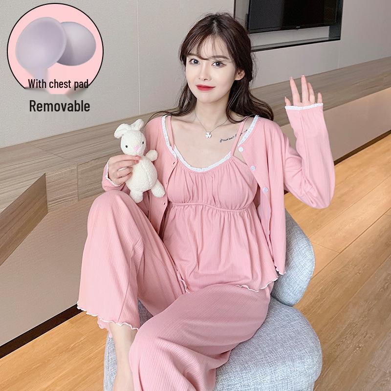 Pure Desire Women's 3-Piece Pajama Set: Long Sleeve, Spring/Autumn Cotton, Padded Camisole, Sexy Homewear