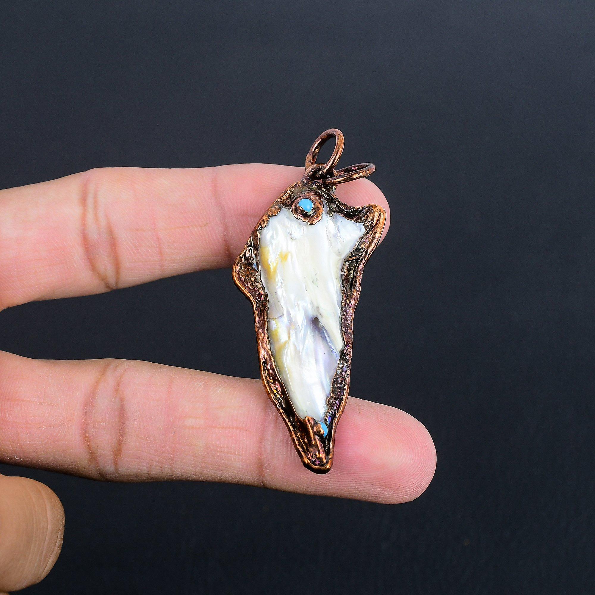 

Blistar biwa Pearl Pendant, Copper Electroformed Gemstone Jewelry, Handmade Pendant, For Mother Day 2.55 Inches