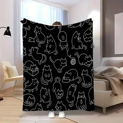 Süße Schwarz-Weiß-Kätzchen Flanelldecke Weiche Warme Ganzjahresdecke für SofaBettBüroReise Perfektes Geschenk für Katzenliebhaber