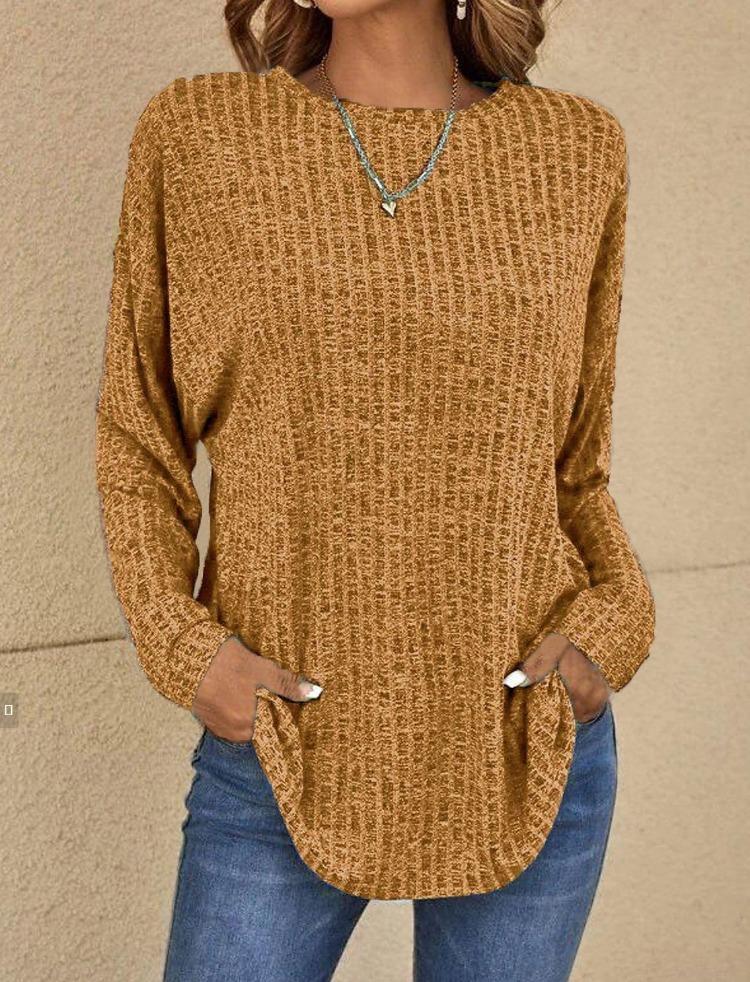 2023 Dames Casual Vintage Effen Kleur T-shirt Lente Herfst Mode Ronde Hals Lange Mouw Los Elegante Alles-passende Pullovers