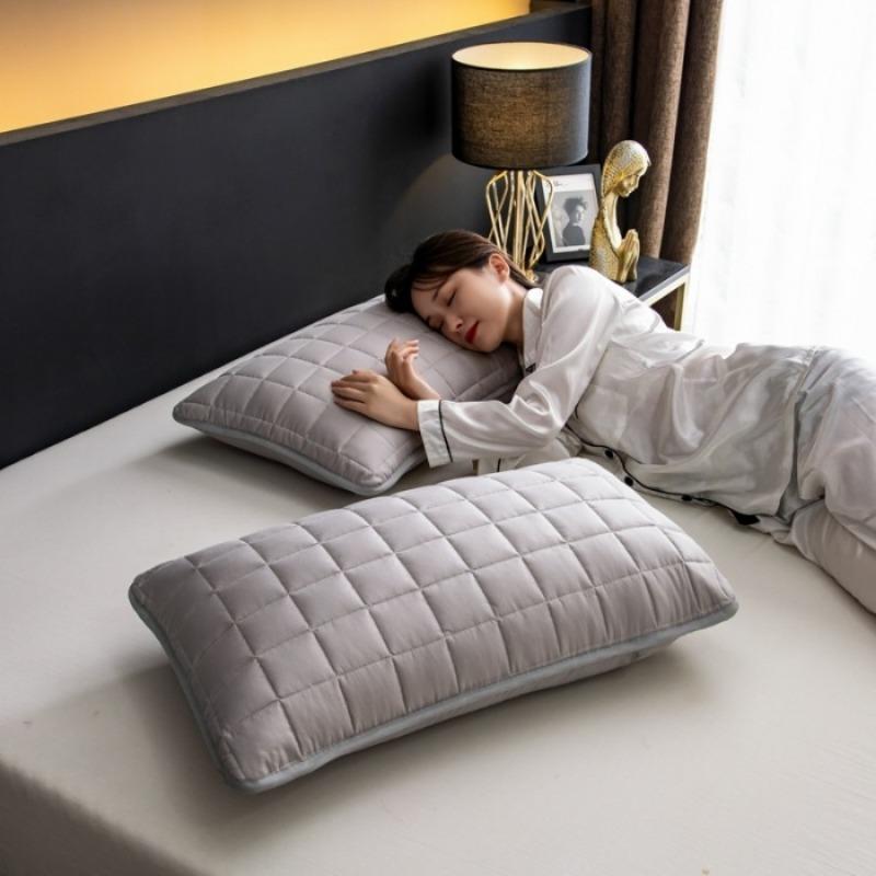 2PCS Small Square Quilted Solid Color Padded Waterproof Pillowcase Anti-head Oil Extended Pillowcase Household 48x74cm