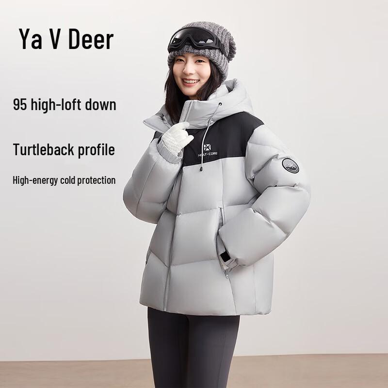 

Yalu 2025 Winter Short Hooded Color-Block Down Jacket S