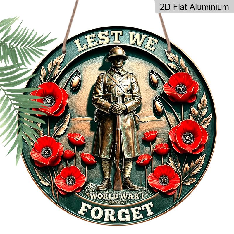 

2D Flat Retro Round Aluminum Wall Hanging, Memorial Day Soldier Statue Design, Indoor Outdoor Wall Decor, Memorial Home Gift 20*20cm