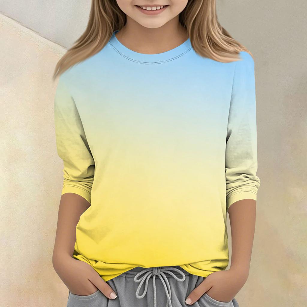 Children's Printed Round Neck Seven Quarter Sleeve Casual T-shirt