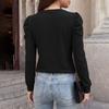 Women's Fashion Loose Fit Long Sleeve T Shirt Crew Neck Pleated Shoulder Detail Casual Top for Everyday Wear