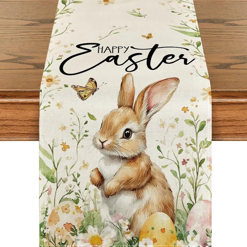 Easter Bunny Linen Table Runner Holiday Party Spring Table Runners Easter Bunny Spring Linen Table Runner Table Flag EasterDecor