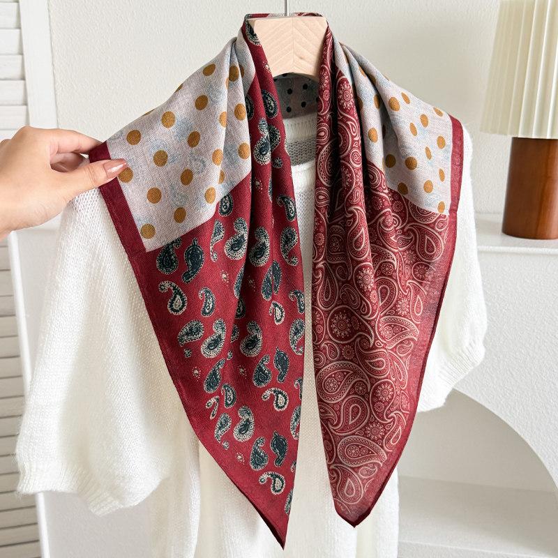 White polka dot peony flower small square scarf cotton and linen silk scarf women's high-end neck yarn air-conditioned room scarf shawl thin