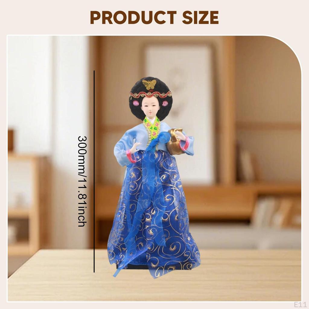 Korean Hanbok Doll Antique Asian 12" Freestanding Traditional Cute Geisha Kimono Figurine