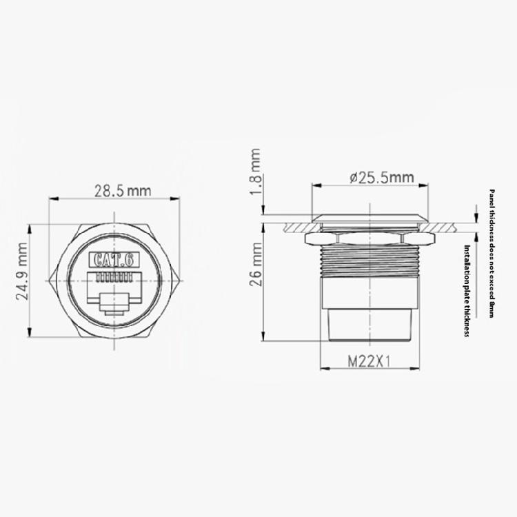 RJ45 Panel Mount Connector RJ45 Cat6 Female To Female Through Ethernet Extension Coupler Adapter Transmission