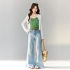 Korean version of floral BM style sexy V-neck sling vest for women's summer babes with slim-fitting short top