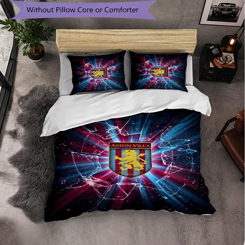 Set Biancheria da Letto Aston Villa Football 3 Pezzi Morbido Set Copripiumino con Federe Set Decorazione Camera da Letto per la Casa