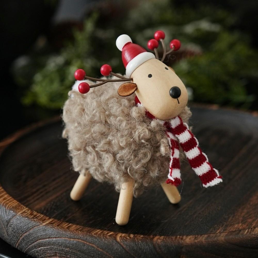 Plush Body Xmas Figurine Wood Head Festive Decor New Table Statue Shelf Decor
