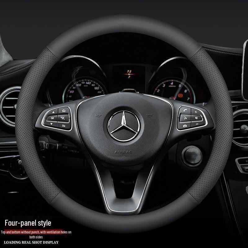 Genuine Leather Anti-Slip Steering Wheel Cover for Mercedes C200/C260/LE300L - Universal All-Season Grip