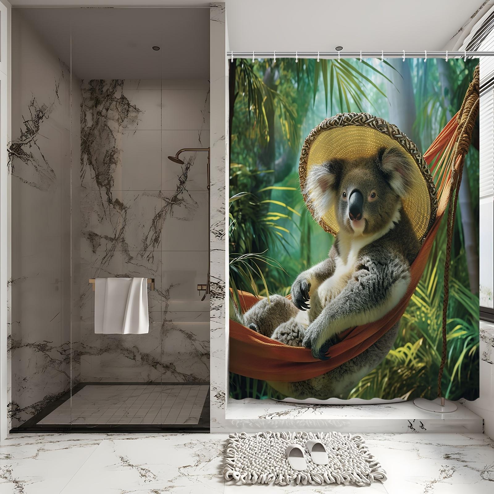 

Расслабляющая шторка для душа с коалой - Тема тропических джунглей и гамака для декора ванной комнаты, добавляет веселья и комфорта природы W90XH180cm