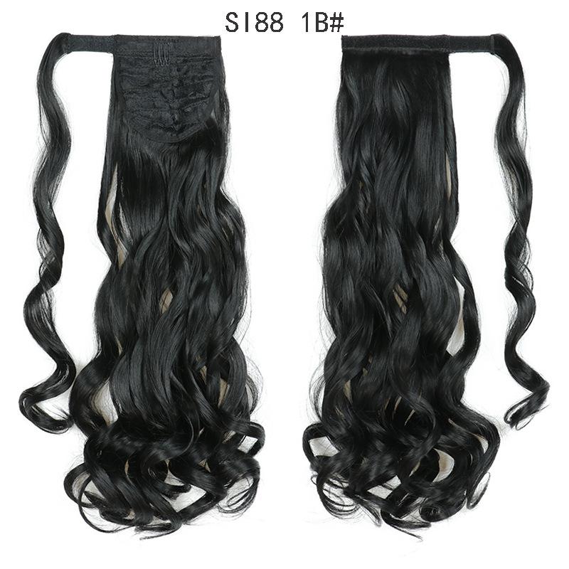 22" Long Ponytail Hair Extension Wrap Around Pony Tail Clip in Curly Wavy Synthetic Fake Hairpiece for Women Daily Life