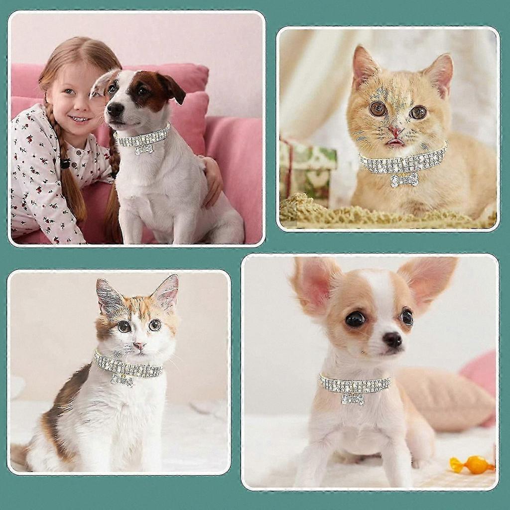 Strasskatzenhalsband mit Anhänger, verstellbares Bling-Kristall-Diamant-Haustierhalsband für Katzen und kleine Hunde (Gold)