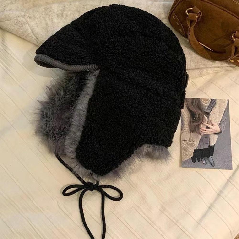 Women’s Hat Outdoor Skiing Cycling Thickened Northeastern Cold-proof Plush Earflap Hat Retro Lambswool Lei Feng Hat Women's Winter